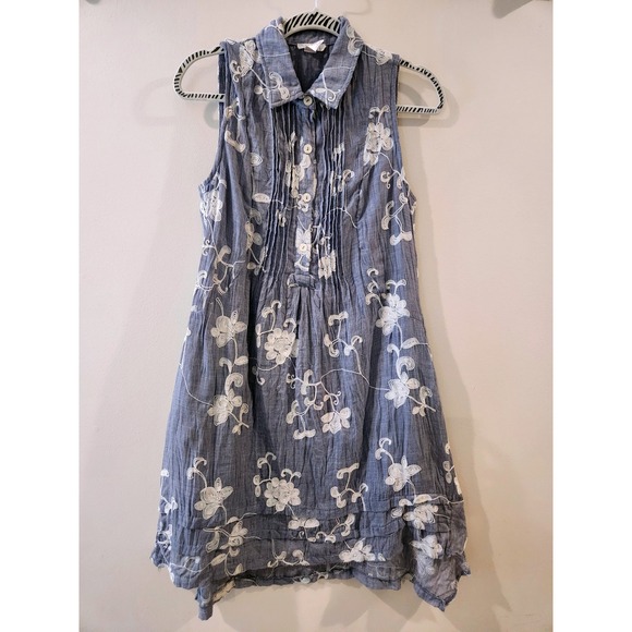 Vasna Linen Blend Sleeveless Embroidered Floral Dress Pockets Womens Size Small - Picture 1 of 11